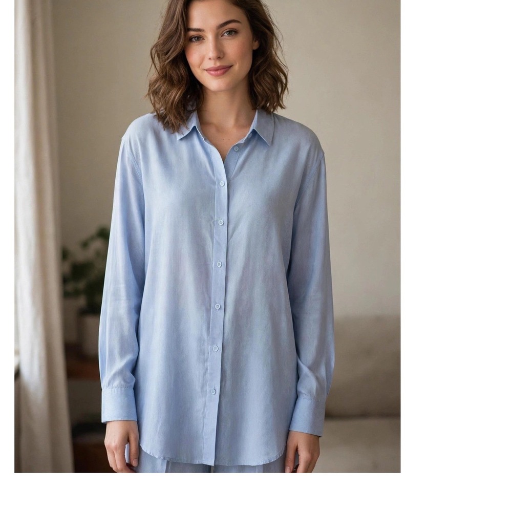 Touysea Blue Casual Button Down Shirt with Relaxed Fit